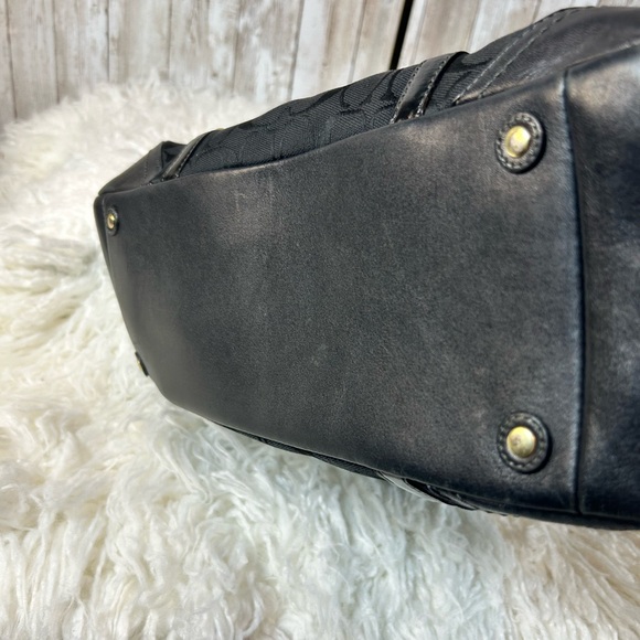 Vintage Coach Black Signature Monogram Shoulder Bag Purse Double Strap Jacquard - Picture 6 of 9